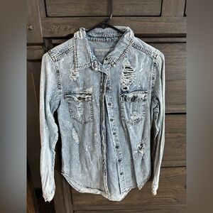 Distressed Denim Button Down Shirt